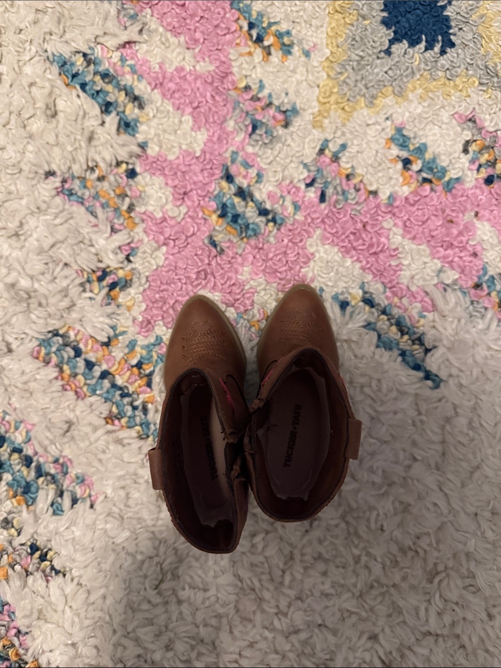 Kids size 6c Brown Cowboy Heart Boots with Pink and Purple Accents - Picture 3 of 3